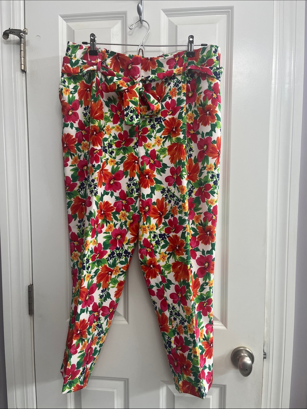 Floral High-Waist Tie Belt Pants - Bright Multi